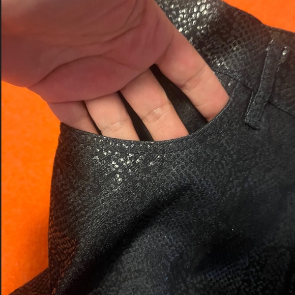 Lafayette 148 New York black shiny foil snakeskin mid-rise straight leg jeans - Picture 8 of 13